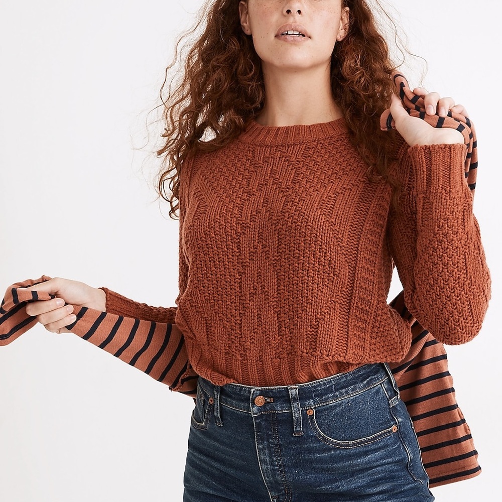Madewell Ridgecrest Cable Pullover Sweater Wool Blend Size Large